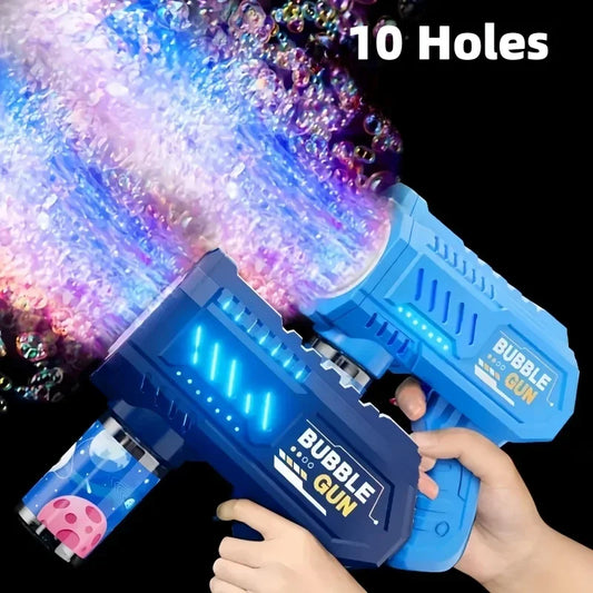 Automatic Electric Bubble Gun for Kids 10 Hole Handheld Light Bubble Machine Fully Children's Toys Without Battery Bubble Water