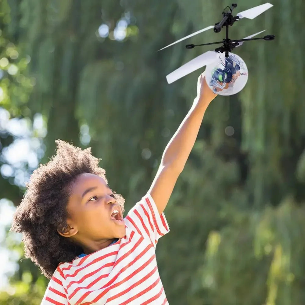 Hot-selling induction suspended crystal ball sense colorful ball induction flying helicopter children's toys Holiday gift