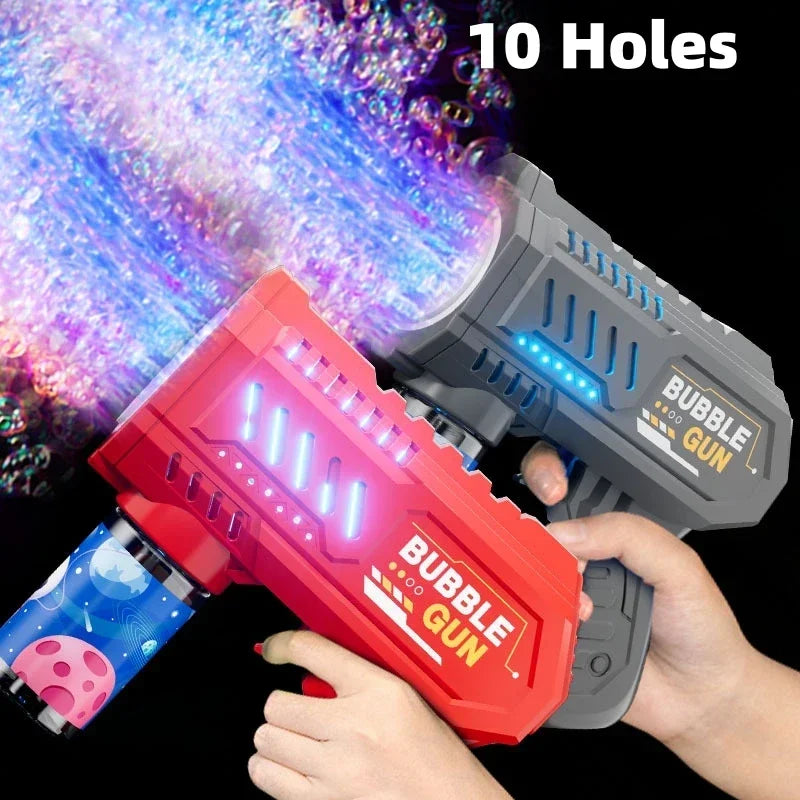Automatic Electric Bubble Gun for Kids 10 Hole Handheld Light Bubble Machine Fully Children's Toys Without Battery Bubble Water